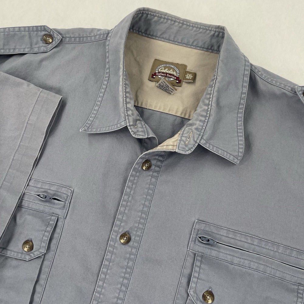 Cabela's Safari Series Button Up Shirt Mens 2XL Blue Utility Outdoor Hiking